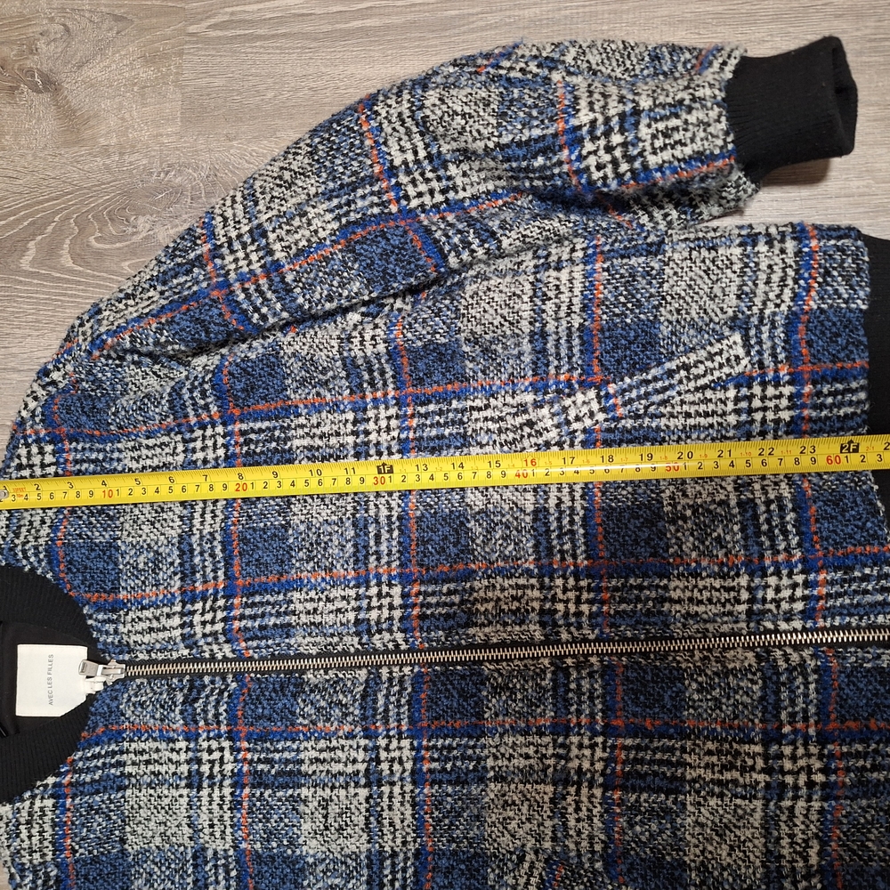 Avec Les Filles Plaid Knit Jacket with Blue and Orange Accents - Picture 10 of 16